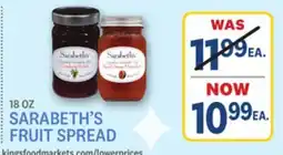 Kings Food Markets 18 OZ SARABETH'S FRUIT SPREAD offer