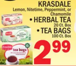 C Town KRASDALE, HERBAL TEA 20 Ct. Box, TEA BAGS 100 Ct. Box offer