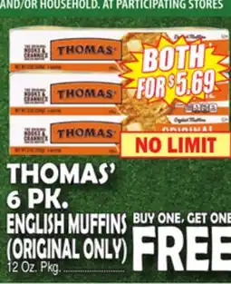 Bravo Supermarkets THOMAS' 6 PK. ENGLISH MUFFINS offer