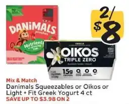 Winn Dixie Danimals Squeezables or Oikos or Light + Fit Greek Yogurt 4 ct offer