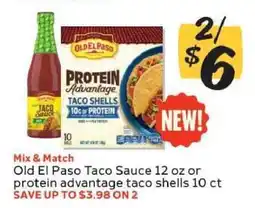 Winn Dixie Old El Paso Taco Sauce or Protein Advantage Taco Shells offer