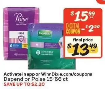 Winn Dixie Depend or Poise offer