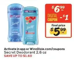 Winn Dixie Secret Deodorant offer