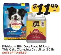 Winn Dixie Kibbles n' Bits Dog Food 16 lb or Tidy Cats Clumping Cat Litter 20 lb offer