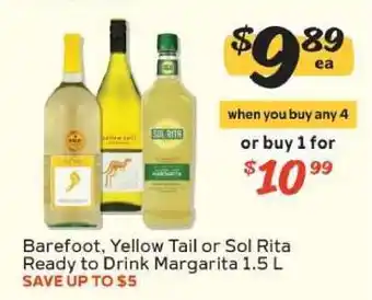 Winn Dixie Barefoot, Yellow Tail or Sol Rita Ready to Drink Margarita 1.5 L offer