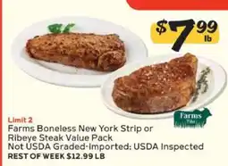 Winn Dixie Farms Boneless New York Strip or Ribeye Steak Value Pack offer