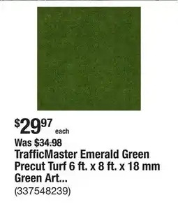 The Home Depot TrafficMaster Emerald Green Precut Turf 6 ft. x 8 ft. x 18 mm Green Artificial Turf Grass Rug offer