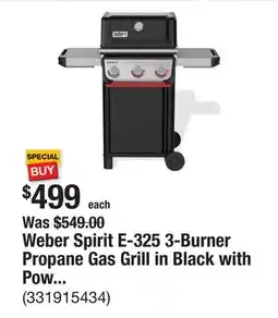 The Home Depot Weber Spirit E-325 3-Burner Propane Gas Grill in Black with Powerful Boost Burners offer