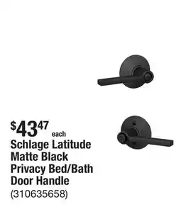 The Home Depot Schlage Latitude Matte Black Privacy Bed/Bath Door Handle offer