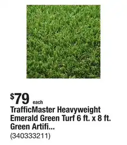 The Home Depot TrafficMaster Heavyweight Emerald Green Turf 6 ft. x 8 ft. Green Artificial Turf Grass Rug offer