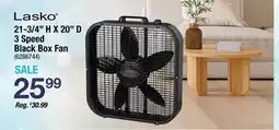 Ace Hardware Lasko 21-3/4 H X 20 D 3 Speed Black Box Fan offer