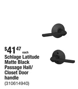 The Home Depot Schlage Latitude Matte Black Passage Hall/Closet Door handle offer