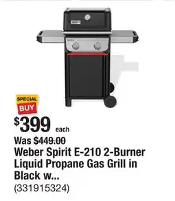 The Home Depot Weber Spirit E-210 2-Burner Liquid Propane Gas Grill in Black with Snap-Jet Ignition offer