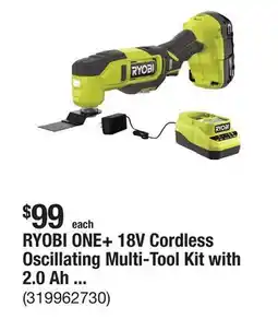 The Home Depot RYOBI ONE+ 18V Cordless Oscillating Multi-Tool Kit with 2.0 Ah Battery and Charger offer
