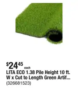The Home Depot LITA ECO 1.38 Pile Height 10 ft. W x Cut to Length Green Artificial Grass Turf offer