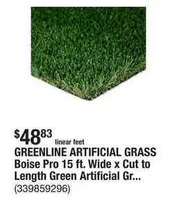 The Home Depot GREENLINE ARTIFICIAL GRASS Boise Pro 15 ft. Wide x Cut to Length Green Artificial Grass Turf offer
