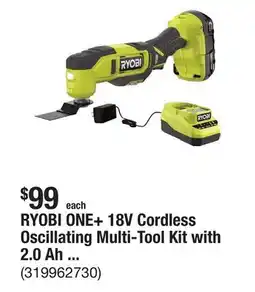 The Home Depot RYOBI ONE+ 18V Cordless Oscillating Multi-Tool Kit with 2.0 Ah Battery and Charger offer
