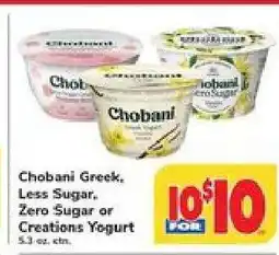 Safeway Chobani Greek, Less Sugar, Zero Sugar or Creations Yogurt offer