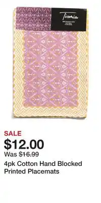TJ Maxx 4pk Cotton Hand Blocked Printed Placemats offer