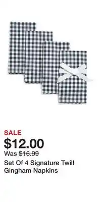 TJ Maxx Set Of 4 Signature Twill Gingham Napkins offer