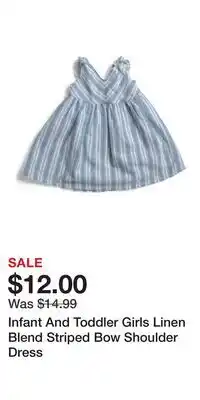 TJ Maxx Infant And Toddler Girls Linen Blend Striped Bow Shoulder Dress offer