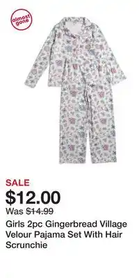 TJ Maxx Girls 2pc Gingerbread Village Velour Pajama Set With Hair Scrunchie offer