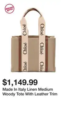 TJ Maxx Made In Italy Linen Medium Woody Tote With Leather Trim offer