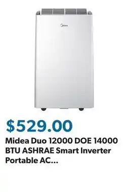 Sam's Club Midea Duo 12000 DOE 14000 BTU ASHRAE Smart Inverter Portable AC with Heat offer