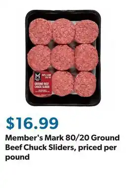 Sam's Club Member's Mark 80/20 Ground Beef Chuck Sliders, priced per pound offer