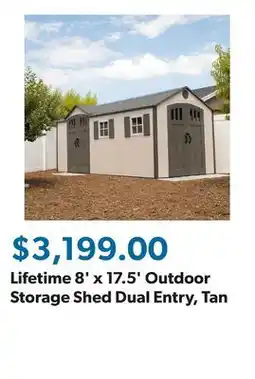 Sam's Club Lifetime 8' x 17.5' Outdoor Storage Shed Dual Entry, Tan offer