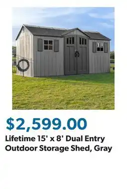 Sam's Club Lifetime 15' x 8' Dual Entry Outdoor Storage Shed, Gray offer