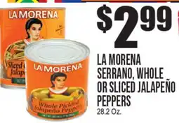 Extra Supermarket LA MORENA SERRANO, WHOLE OR SLICED JALAPEÑO PEPPERS offer