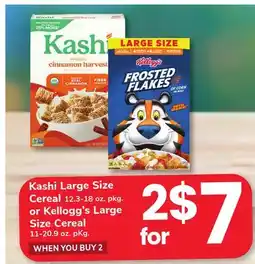 ACME Kashi Large Size Cereal 12.3-18 oz. pkg. or Kellogg's Large Size Cereal 11-20.9 oz. pkg offer