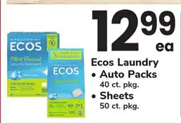 ACME Ecos Laundry • Auto Packs ea 40 ct. pkg. • Sheets 50 ct. pkg offer