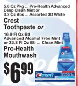 SuperFresh Crest Toothpaste or Pro-Health Mouthwash offer
