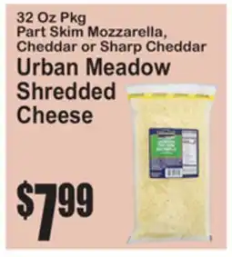 SuperFresh Part Skim Mozzarella, Cheddar or Sharp Cheddar Urban Meadow Shredded Cheese offer