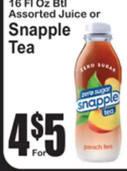 SuperFresh 16 Fl Oz Btl Assorted Juice or Snapple Tea offer