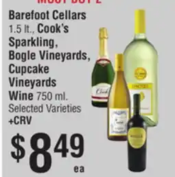 Smart & Final Barefoot Cellars 1.5 lt., Cook's Sparkling, Bogle Vineyards, Cupcake Vineyards Wine 750 ml offer
