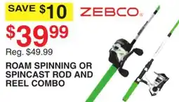 Dunham's Sports ZEBCO ROAM SPINNING OR SPINCAST ROD AND REEL COMBO offer