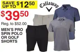 Dunham's Sports CALLAWAY MEN'S PRO SPIN POLO OR GOLF SHORTS offer