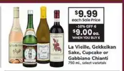 Safeway La Vieille, Gekkeikan Sake, Cupcake or Gabbiano Chianti offer