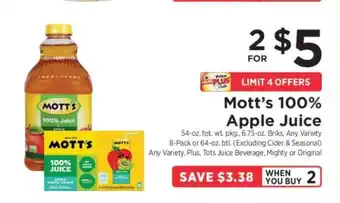 ShopRite Mott's 100% Apple Juice offer