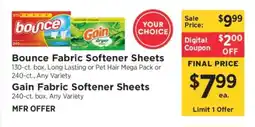 ShopRite Bounce Fabric Softener Sheets / Gain Fabric Softener Sheets offer