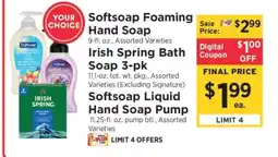 ShopRite Softsoap Foaming Hand Soap / Irish Spring Bath Soap 3-pk / Softsoap Liquid Hand Soap Pump offer