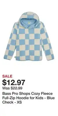 Cabela's Bass Pro Shops Cozy Fleece Full-Zip Hoodie for Kids - Blue Check - XS offer