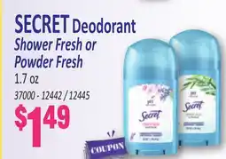 Jetro SECRET Deodorant Shower Fresh or Powder Fresh offer