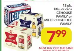 Pete's Fresh Market 12 pk. btls. or cans ICEHOUSE FAMILY or MILLER HIGH LIFE FAMILY offer