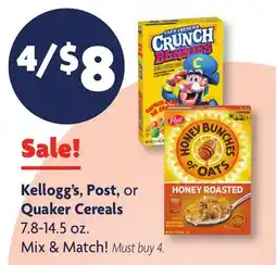 Family Dollar Kellogg's, Post, or Quaker Cereals offer