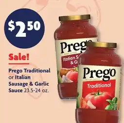Family Dollar Prego Traditional or Italian Sausage & Garlic Sauce offer
