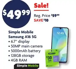 Family Dollar Simple Mobile Samsung A16 offer
